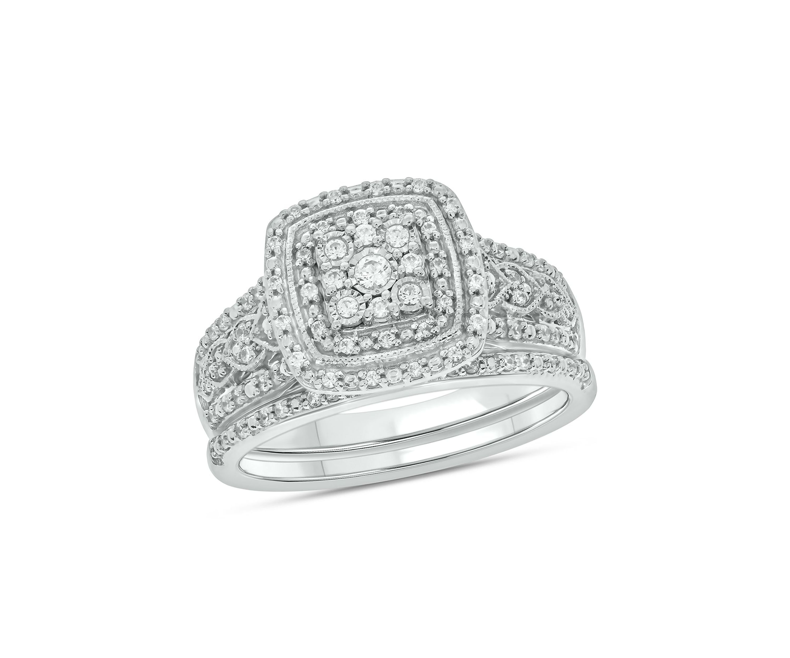 1/3 ct. t.w. Diamond Cushion Frame Bridal Ring in Sterling Silver