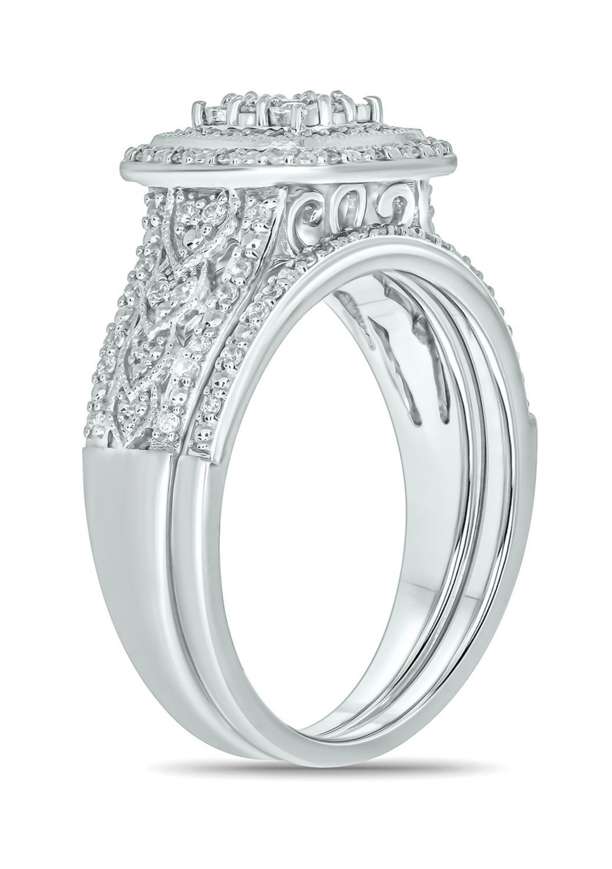 1/3 ct. t.w. Diamond Cushion Frame Bridal Ring in Sterling Silver