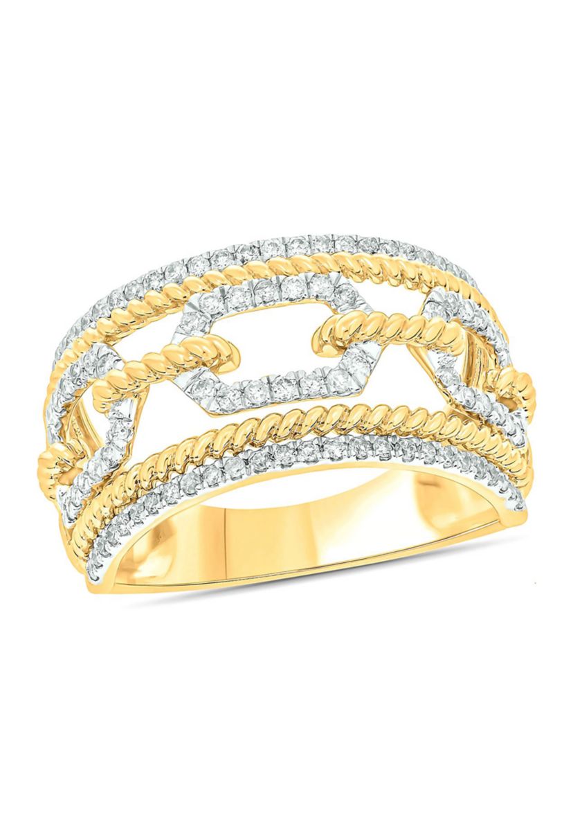 1/2 ct. t.w. Diamond Cuban Ring In 14K Yellow Gold