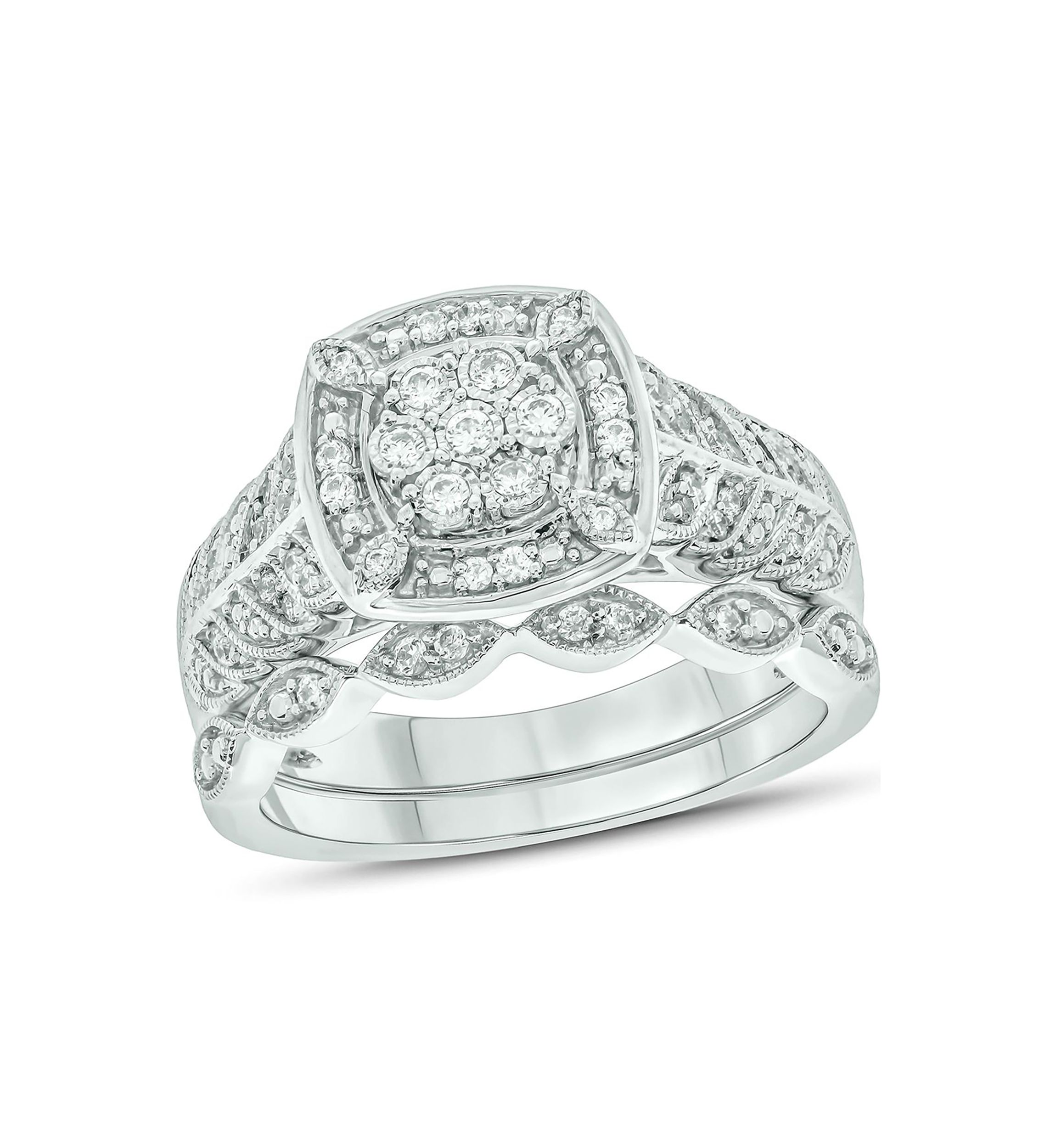 1/3 ct. t.w. Diamond Miracle Plate Bridal Ring in Sterling Silver