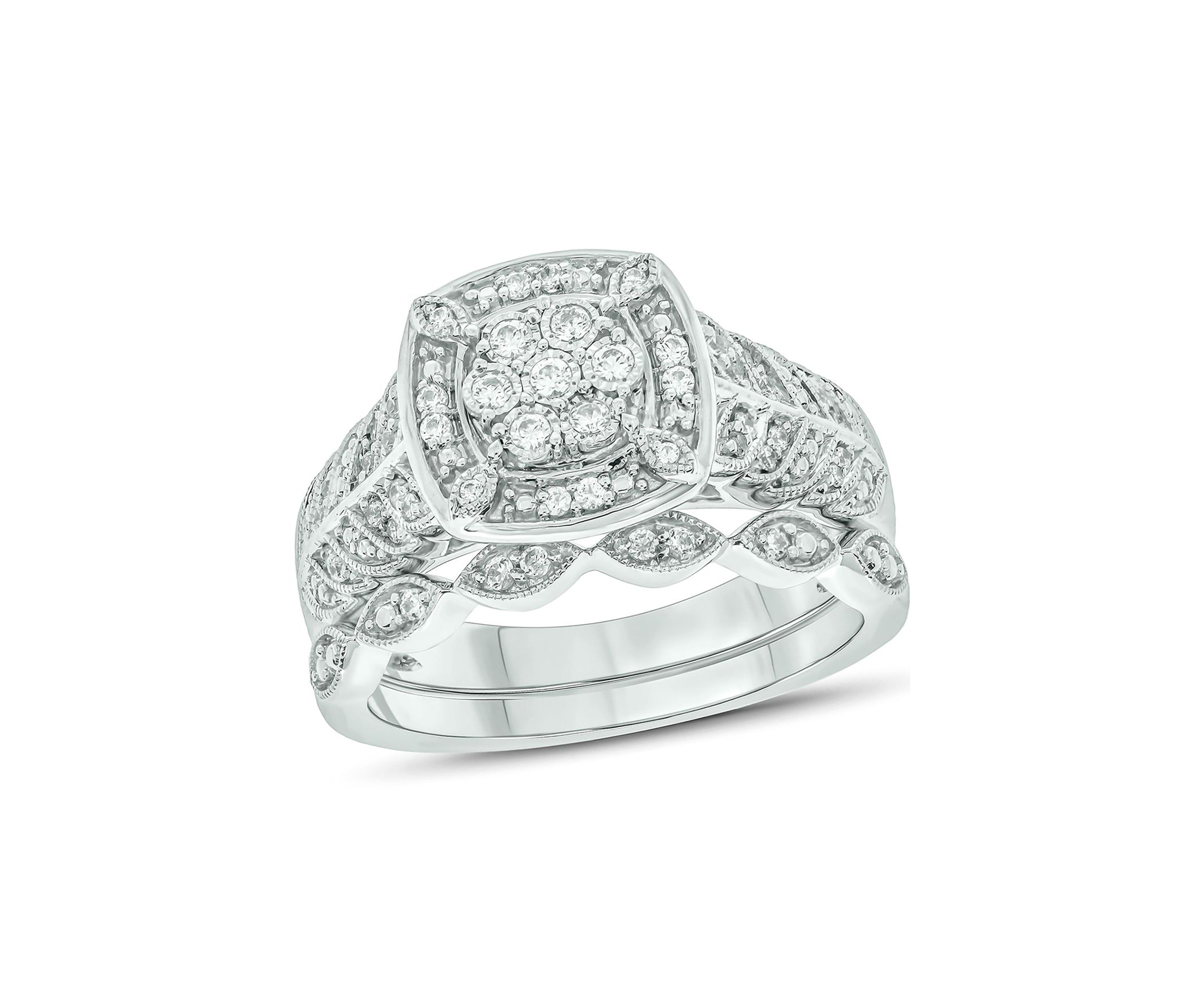 1/3 ct. t.w. Diamond Miracle Plate Bridal Ring in Sterling Silver