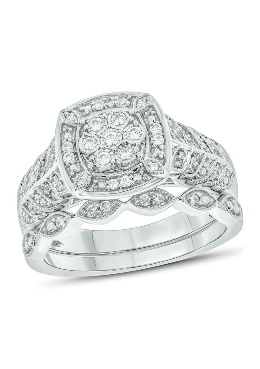 1/3 ct. t.w. Diamond Miracle Plate Bridal Ring in Sterling Silver