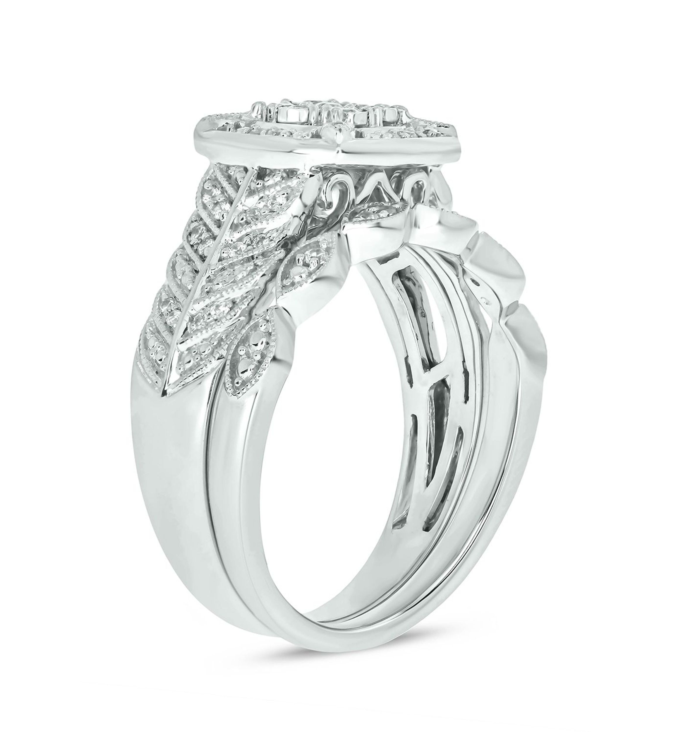 1/3 ct. t.w. Diamond Miracle Plate Bridal Ring in Sterling Silver