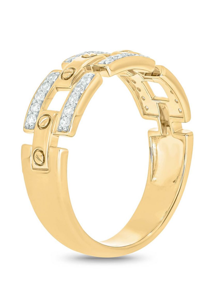 1/4 ct. t.w. Diamond Cuban Mens Band In 10K Yellow Gold