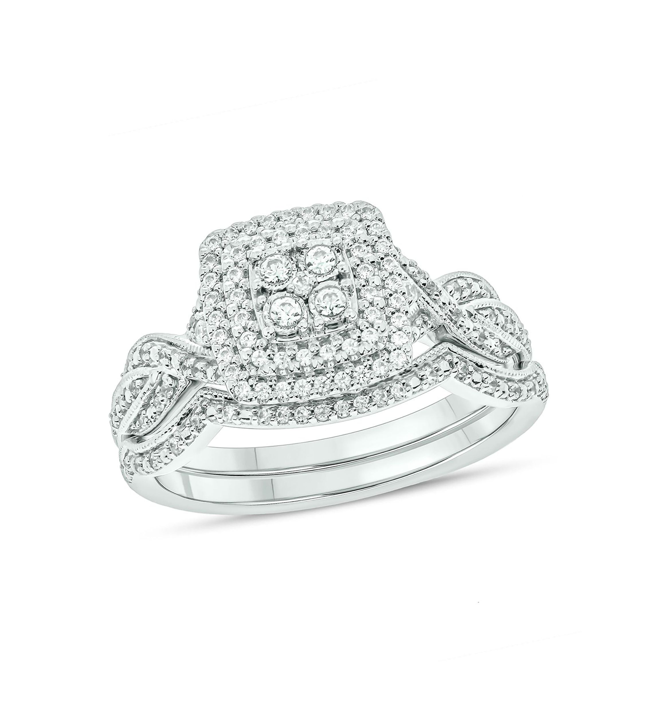 1/3 ct. t.w. Diamond Miracle Plate Bridal Ring in Sterling Silver