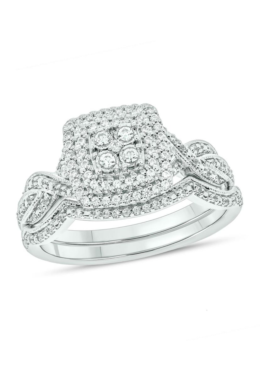 1/3 ct. t.w. Diamond Miracle Plate Bridal Ring in Sterling Silver