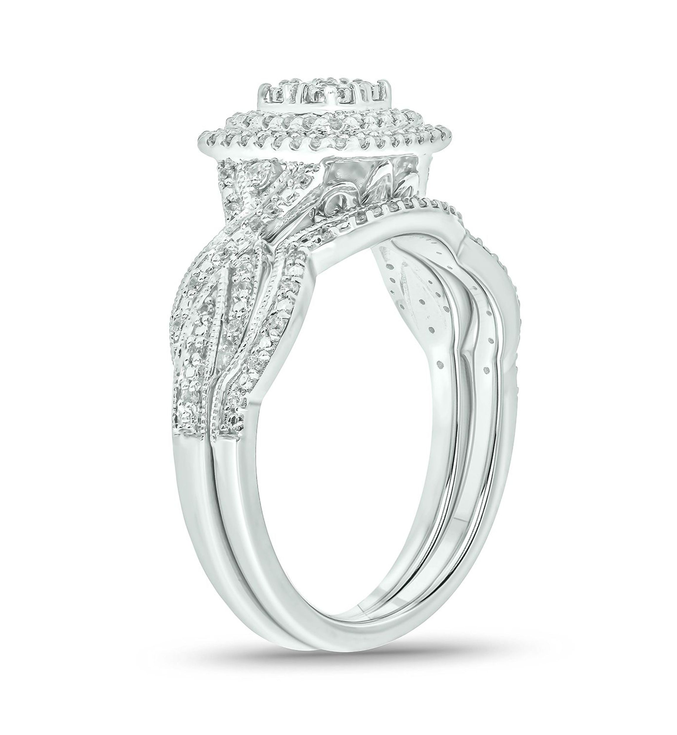 1/3 ct. t.w. Diamond Miracle Plate Bridal Ring in Sterling Silver