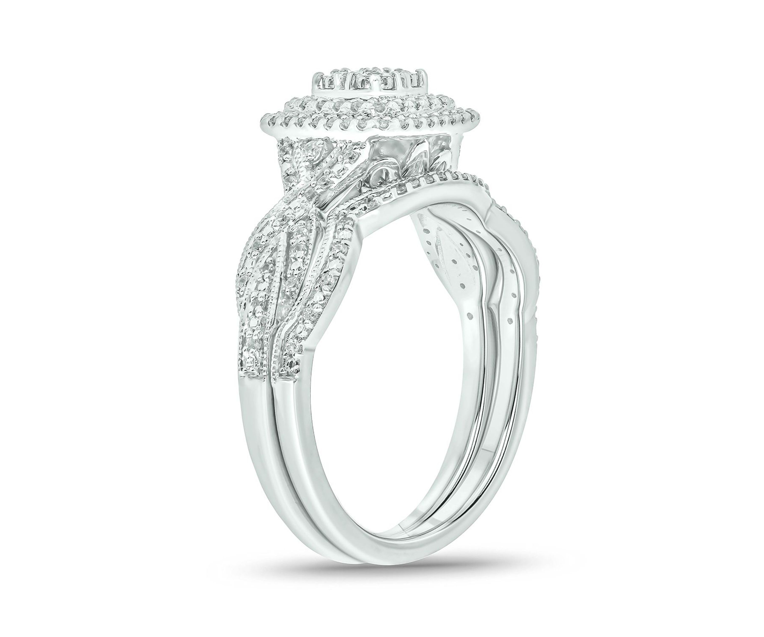 1/3 ct. t.w. Diamond Miracle Plate Bridal Ring in Sterling Silver