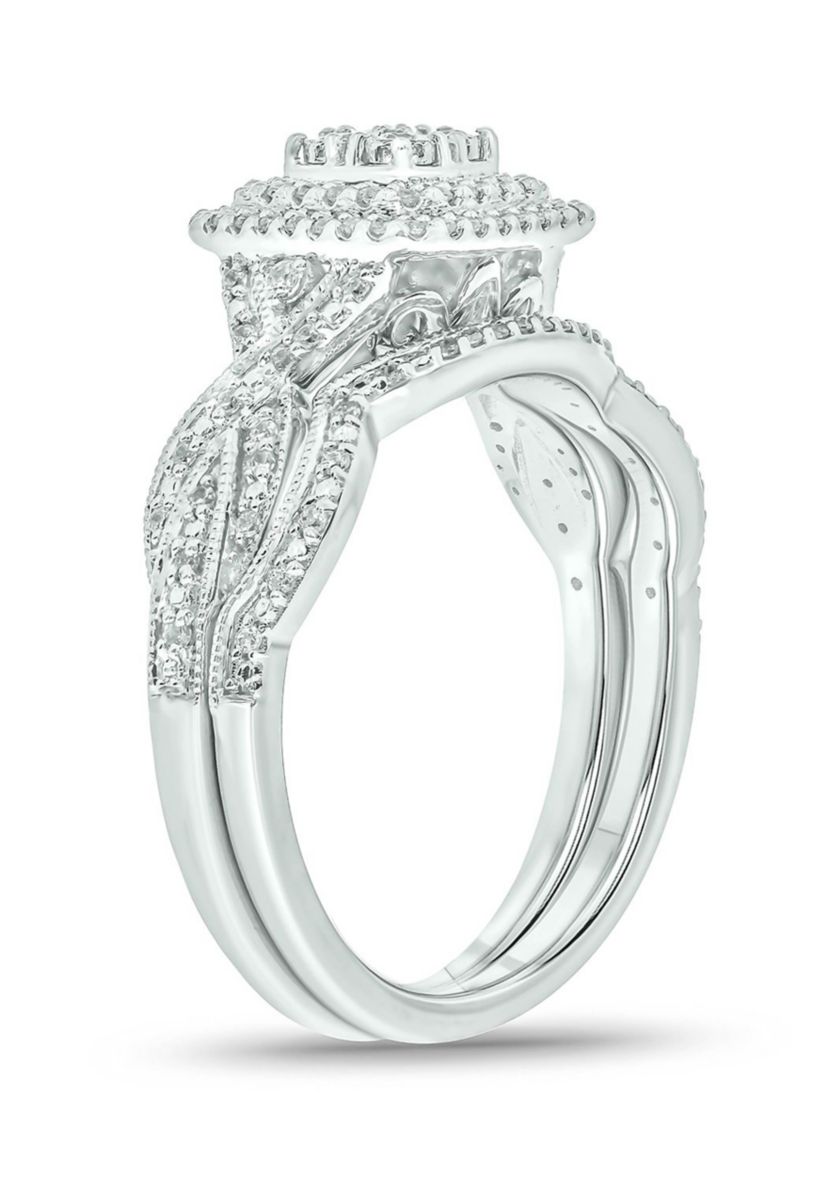 1/3 ct. t.w. Diamond Miracle Plate Bridal Ring in Sterling Silver