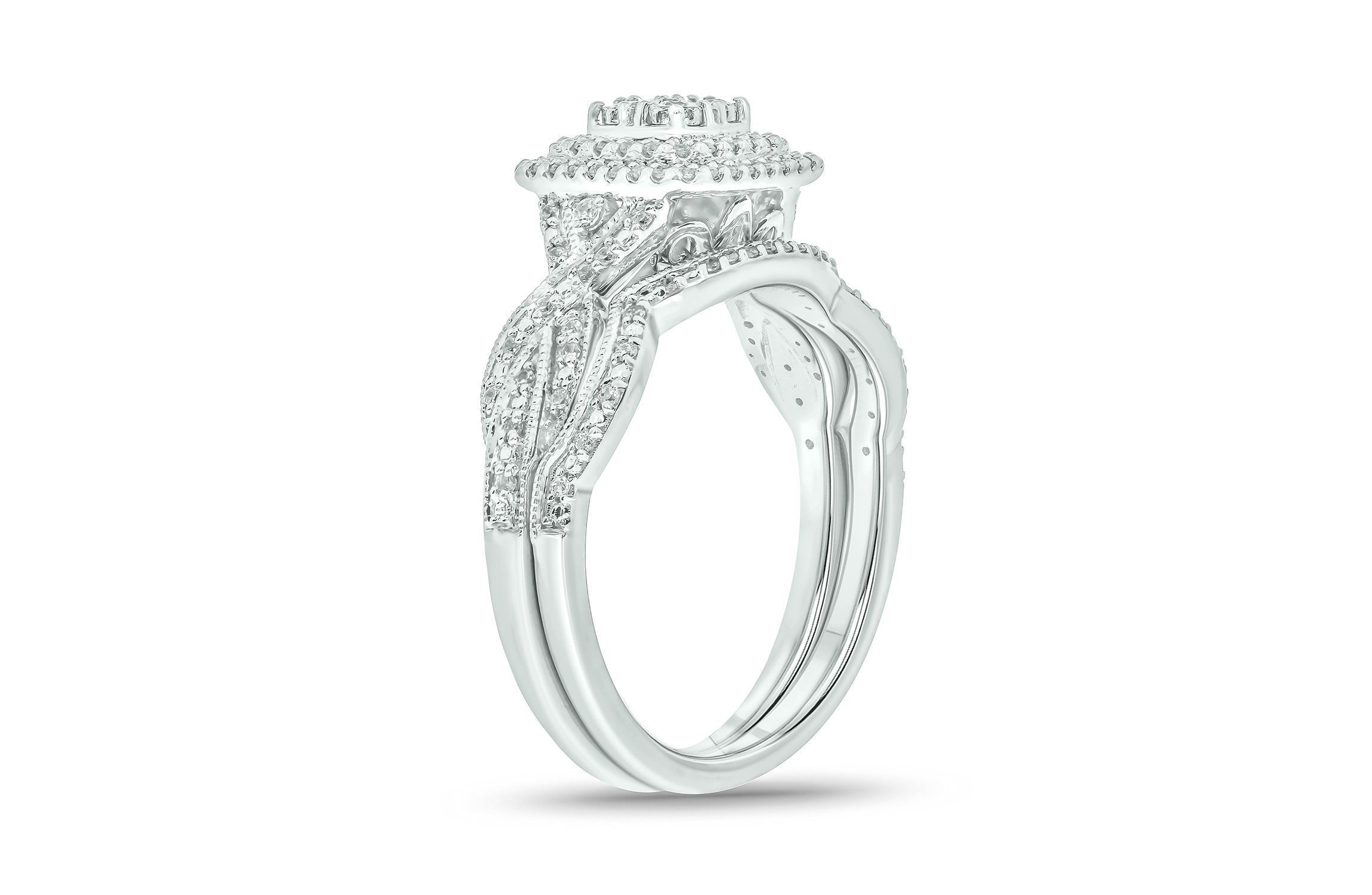 1/3 ct. t.w. Diamond Miracle Plate Bridal Ring in Sterling Silver