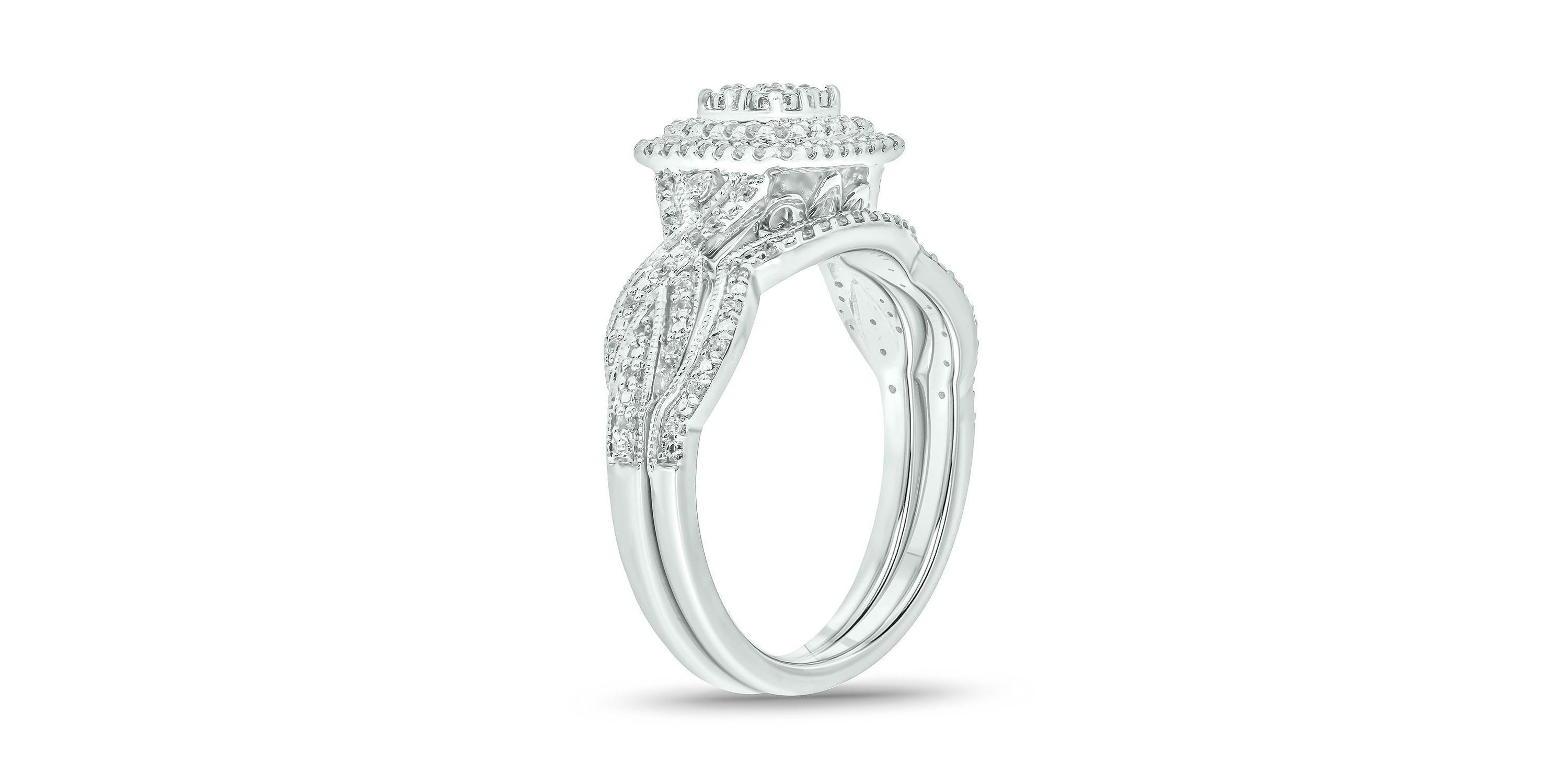 1/3 ct. t.w. Diamond Miracle Plate Bridal Ring in Sterling Silver
