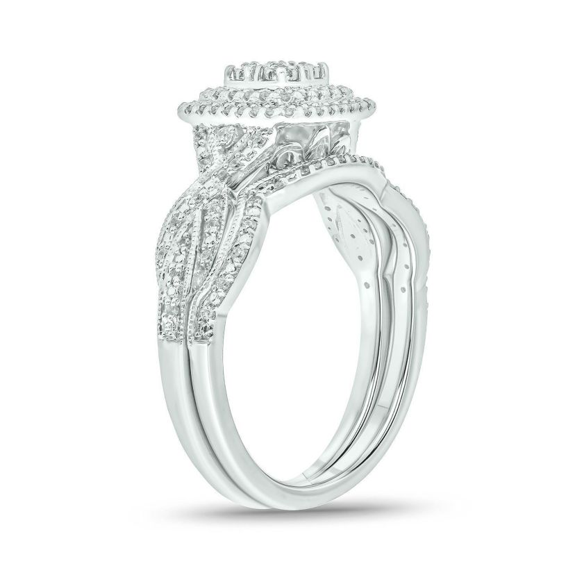 1/3 ct. t.w. Diamond Miracle Plate Bridal Ring in Sterling Silver