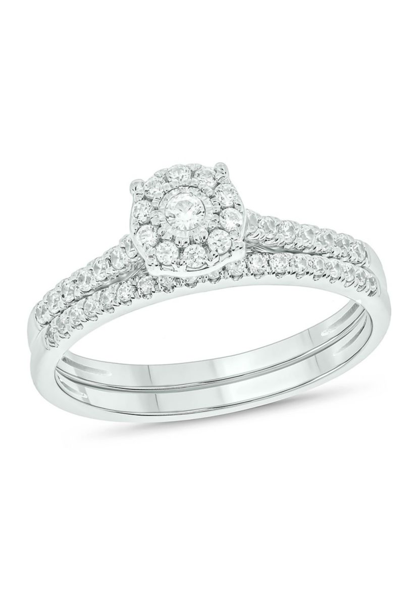 3/8 ct. t.w. Diamond Miracle Plate Bridal Ring in Sterling Silver