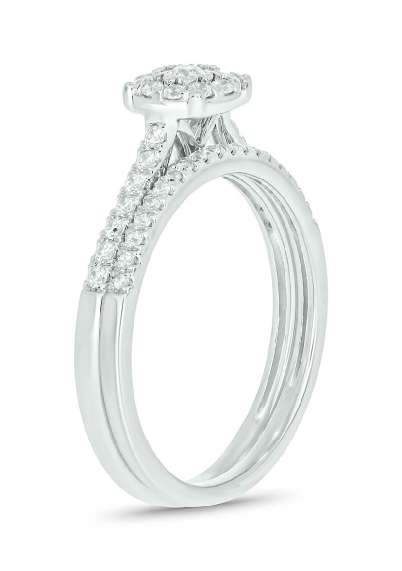 3/8 ct. t.w. Diamond Miracle Plate Bridal Ring in Sterling Silver