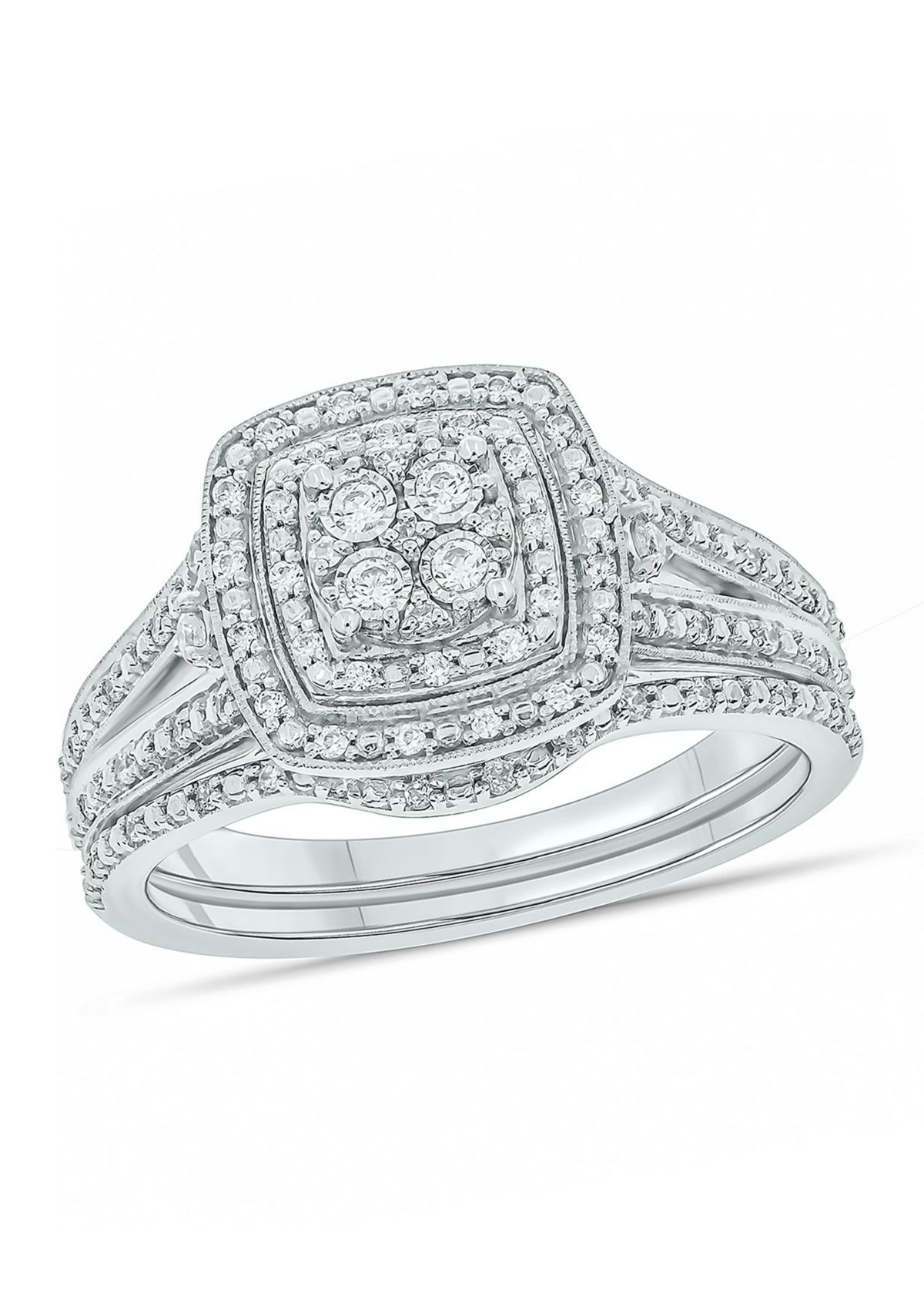 1/4 ct. t.w. Diamond with Miracle Plate Bridal Ring in Sterling Silver