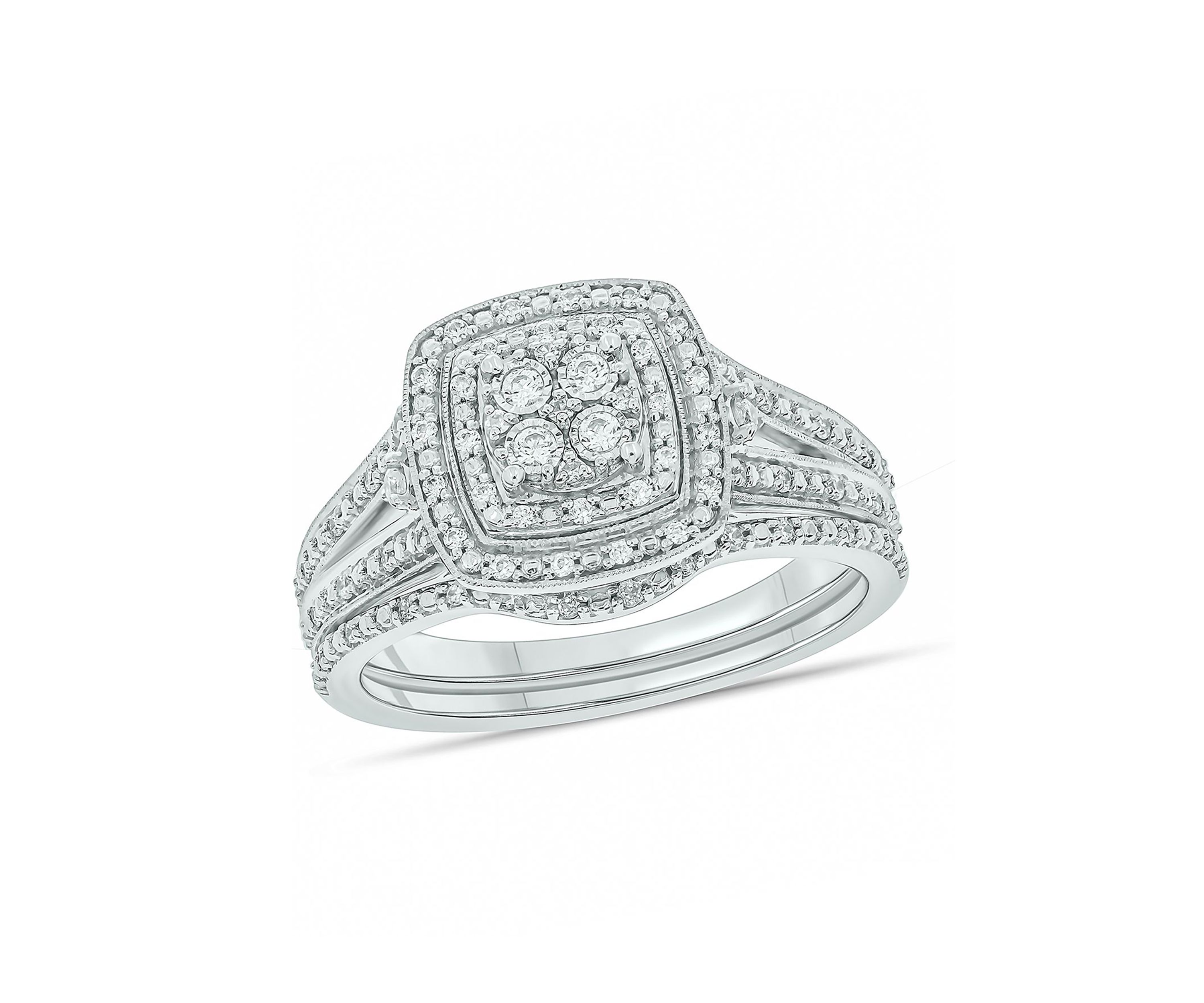 1/4 ct. t.w. Diamond with Miracle Plate Bridal Ring in Sterling Silver