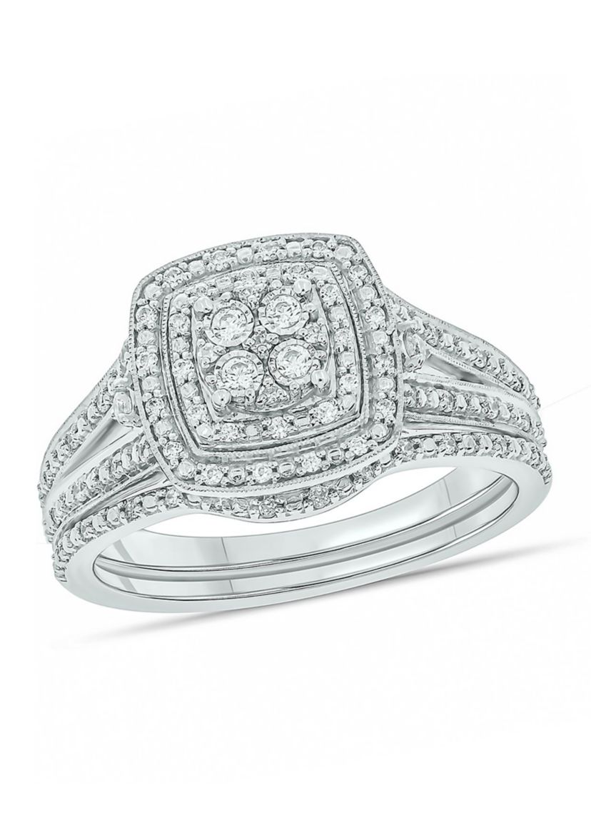 1/4 ct. t.w. Diamond with Miracle Plate Bridal Ring in Sterling Silver