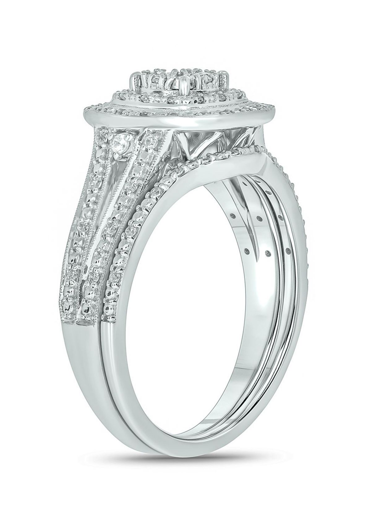 1/4 ct. t.w. Diamond with Miracle Plate Bridal Ring in Sterling Silver