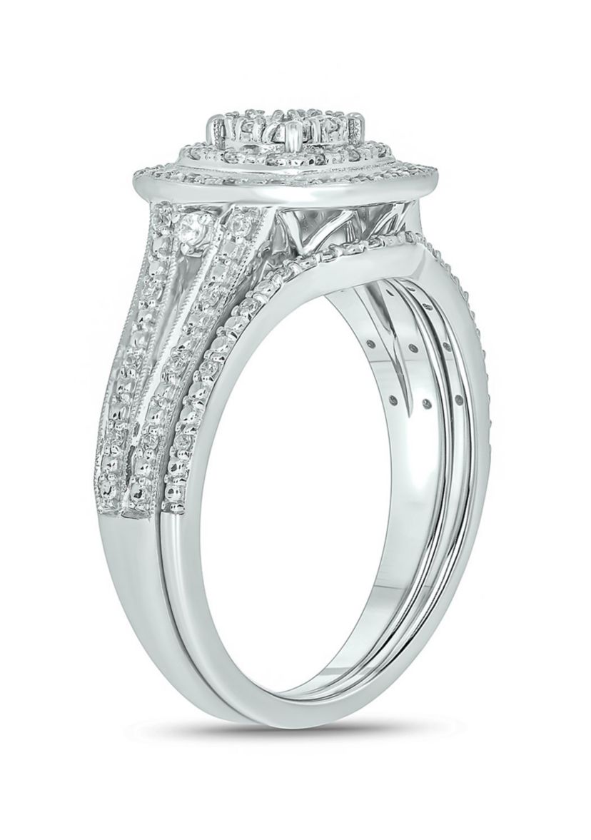 1/4 ct. t.w. Diamond with Miracle Plate Bridal Ring in Sterling Silver