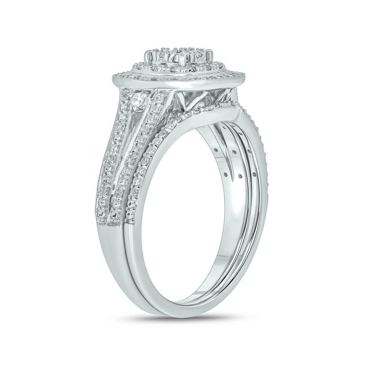 1/4 ct. t.w. Diamond with Miracle Plate Bridal Ring in Sterling Silver