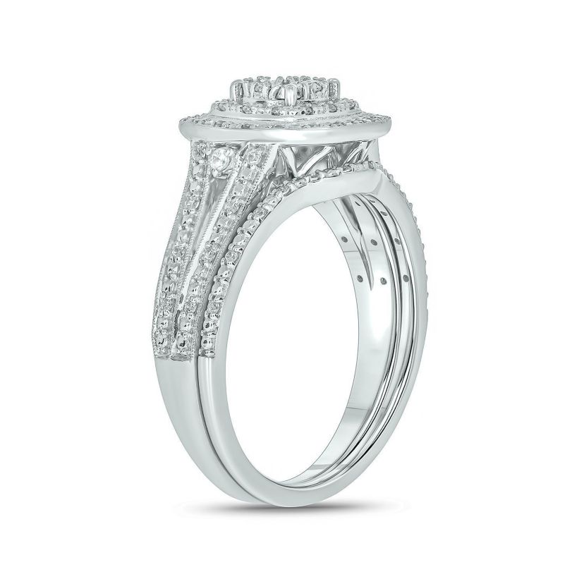 1/4 ct. t.w. Diamond with Miracle Plate Bridal Ring in Sterling Silver