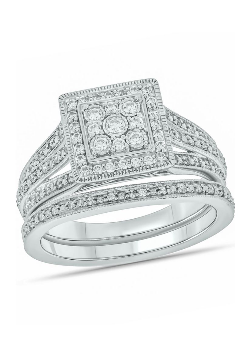 1/3 ct. t.w. Diamond Miracle Plate Bridal Ring in Sterling Silver