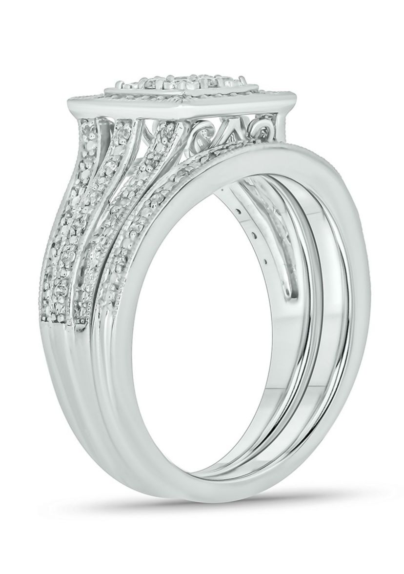 1/3 ct. t.w. Diamond Miracle Plate Bridal Ring in Sterling Silver