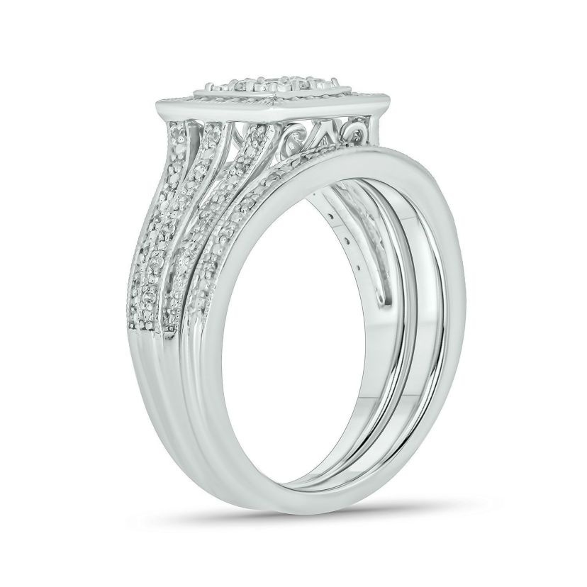 1/3 ct. t.w. Diamond Miracle Plate Bridal Ring in Sterling Silver