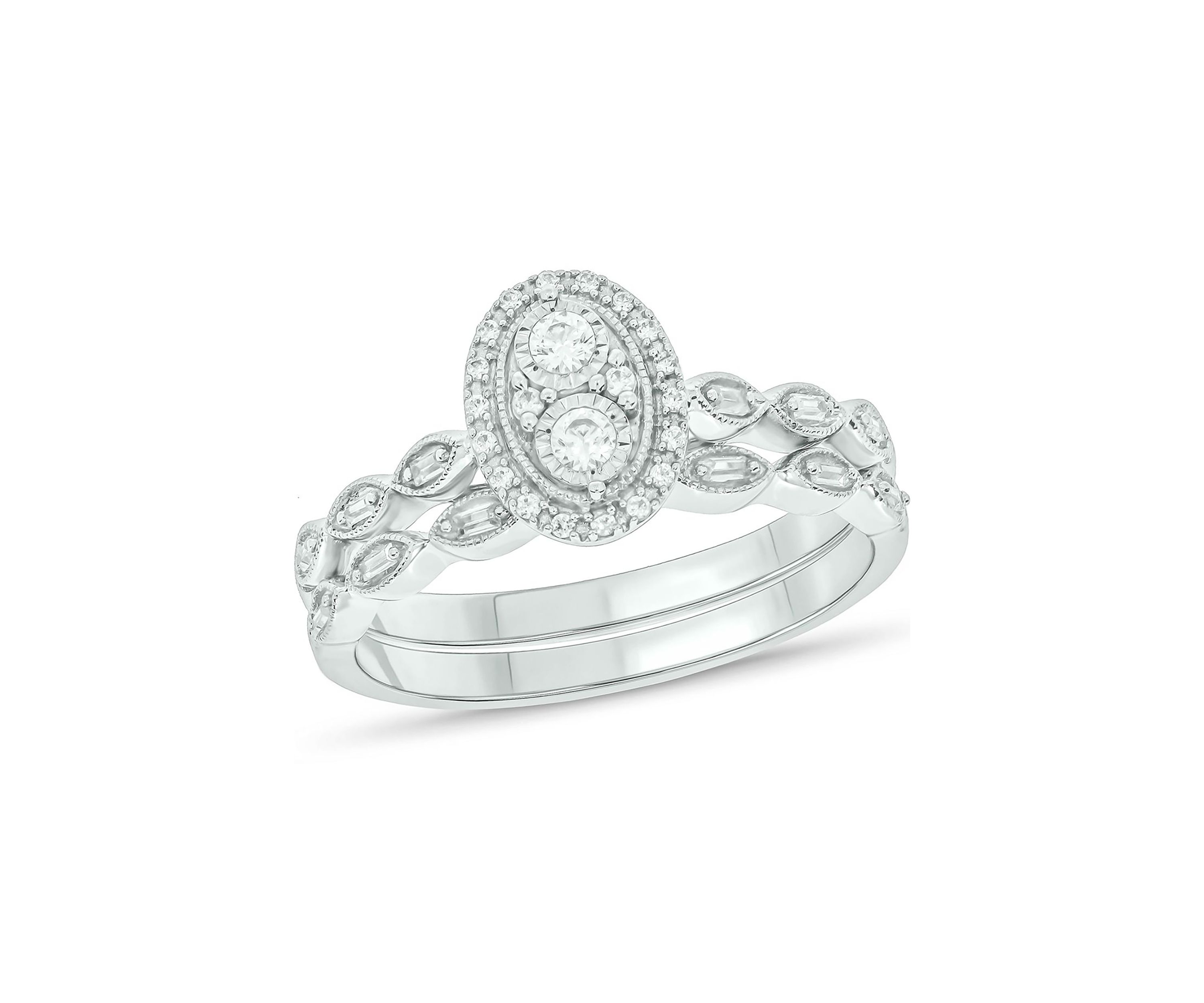 1/4 ct. t.w. Diamond with Miracle Plate Bridal Ring in Sterling Silver