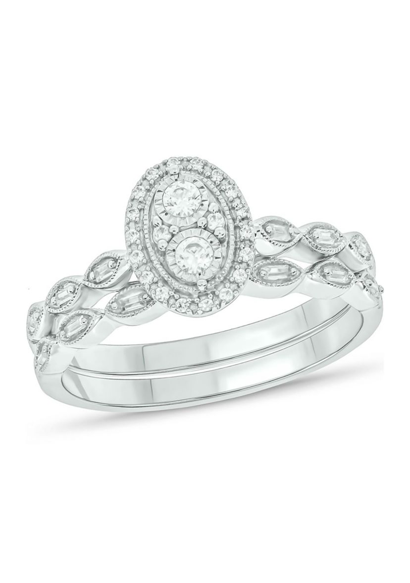 1/4 ct. t.w. Diamond with Miracle Plate Bridal Ring in Sterling Silver