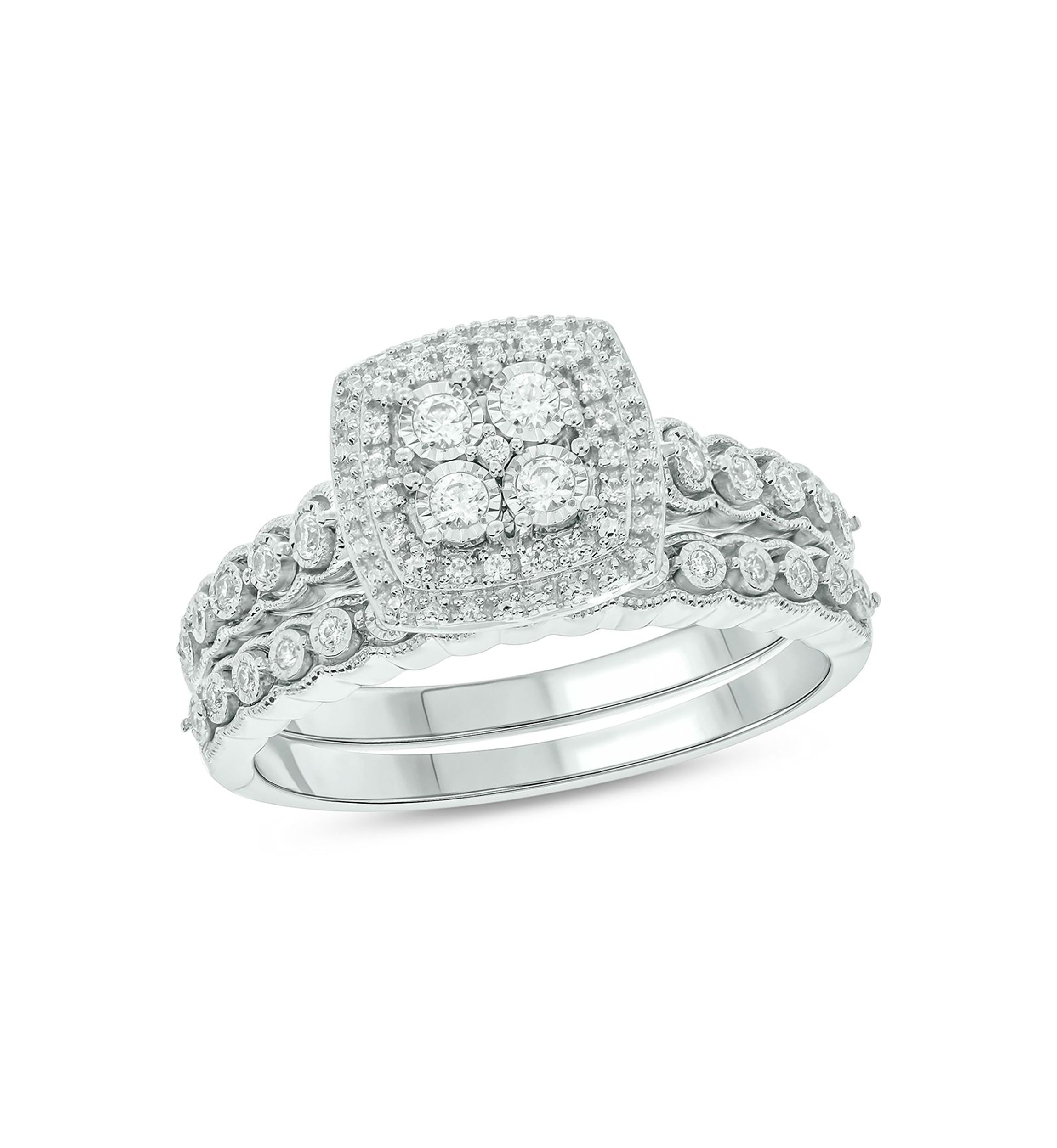 1/4 ct. t.w. Diamond with Miracle Plate Bridal Ring in Sterling Silver