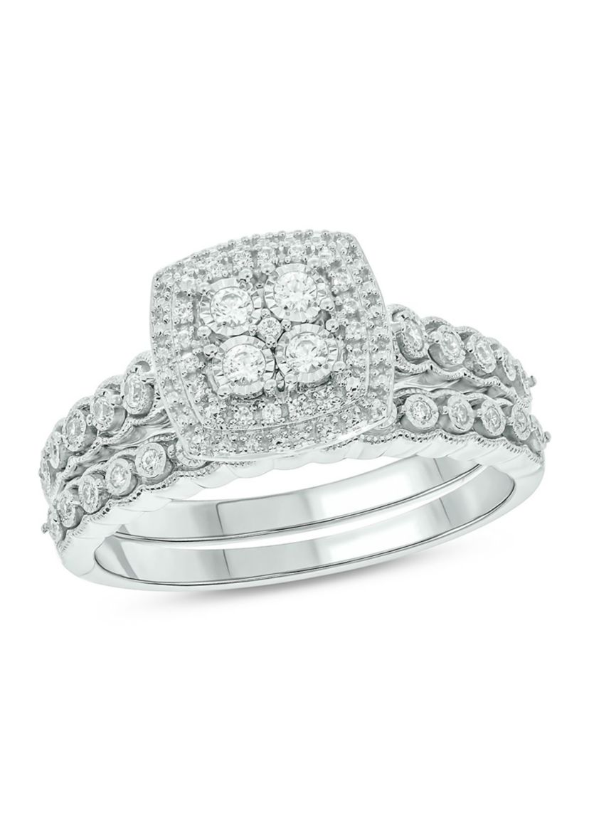 1/4 ct. t.w. Diamond with Miracle Plate Bridal Ring in Sterling Silver