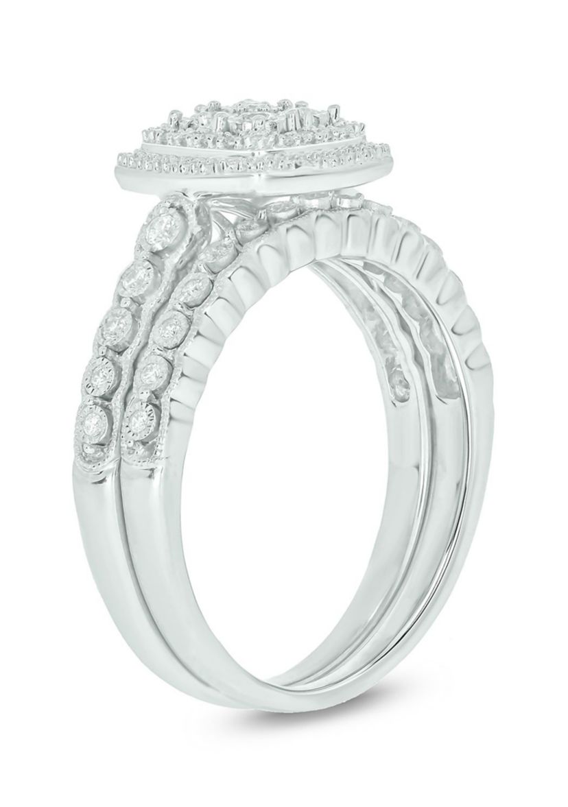1/4 ct. t.w. Diamond with Miracle Plate Bridal Ring in Sterling Silver