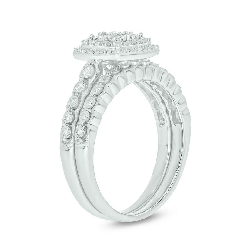 1/4 ct. t.w. Diamond with Miracle Plate Bridal Ring in Sterling Silver