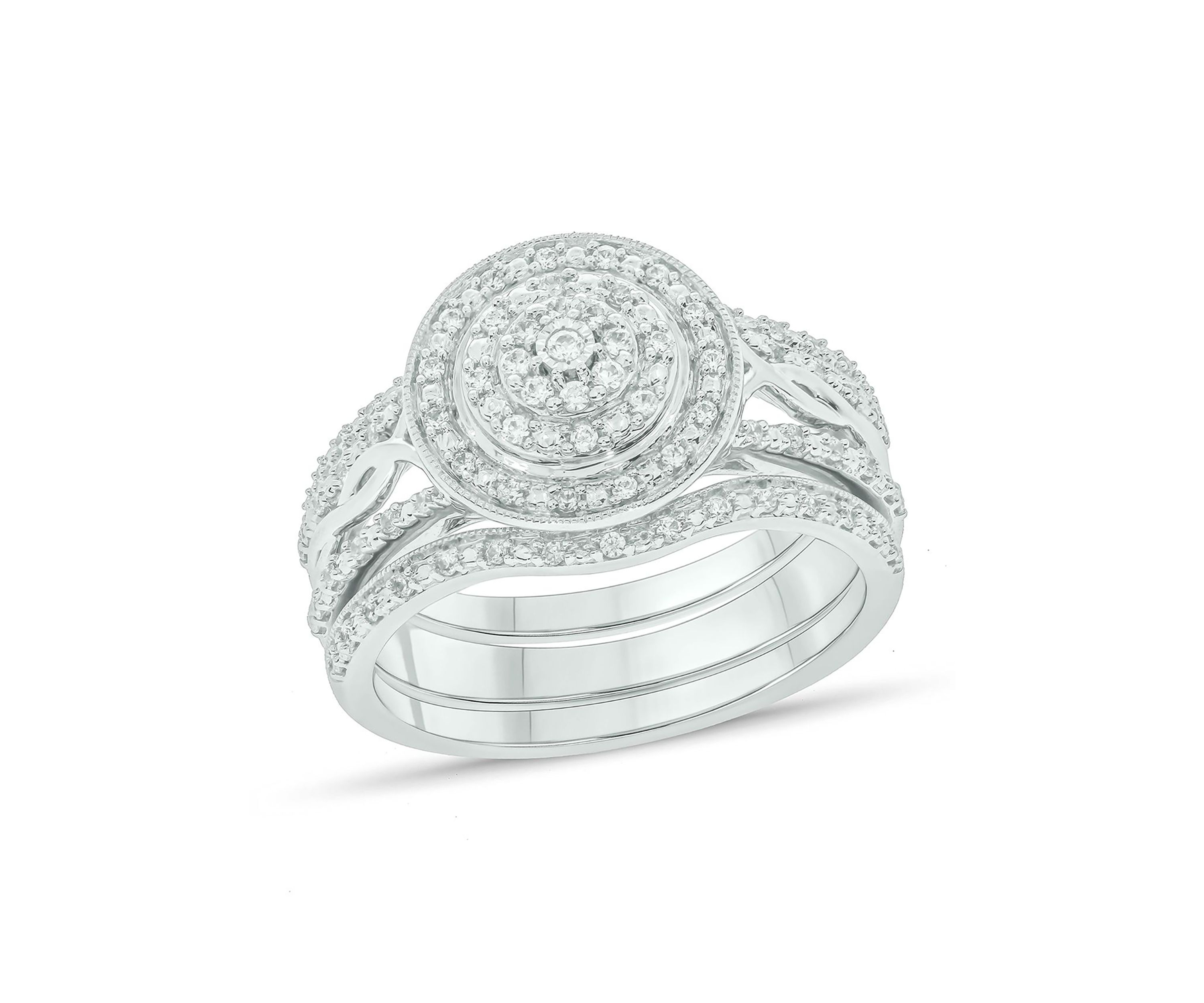 1/3 ct. t.w. Diamond Miracle Plate Bridal Ring in Sterling Silver