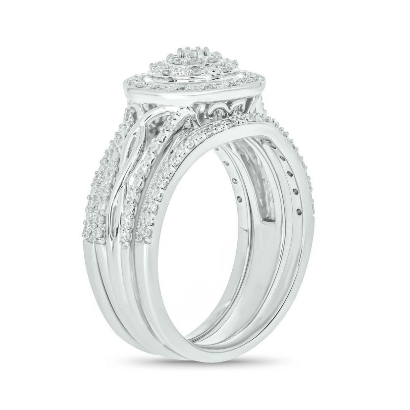1/3 ct. t.w. Diamond Miracle Plate Bridal Ring in Sterling Silver