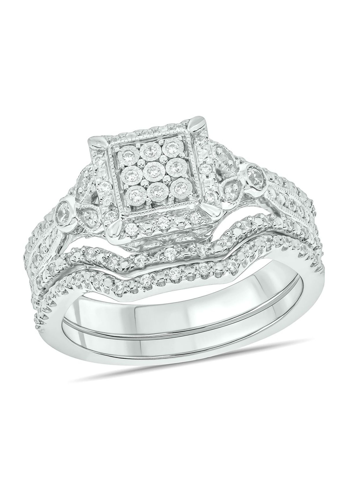 1/3 ct. t.w. Diamond Miracle Plate Bridal Ring in Sterling Silver