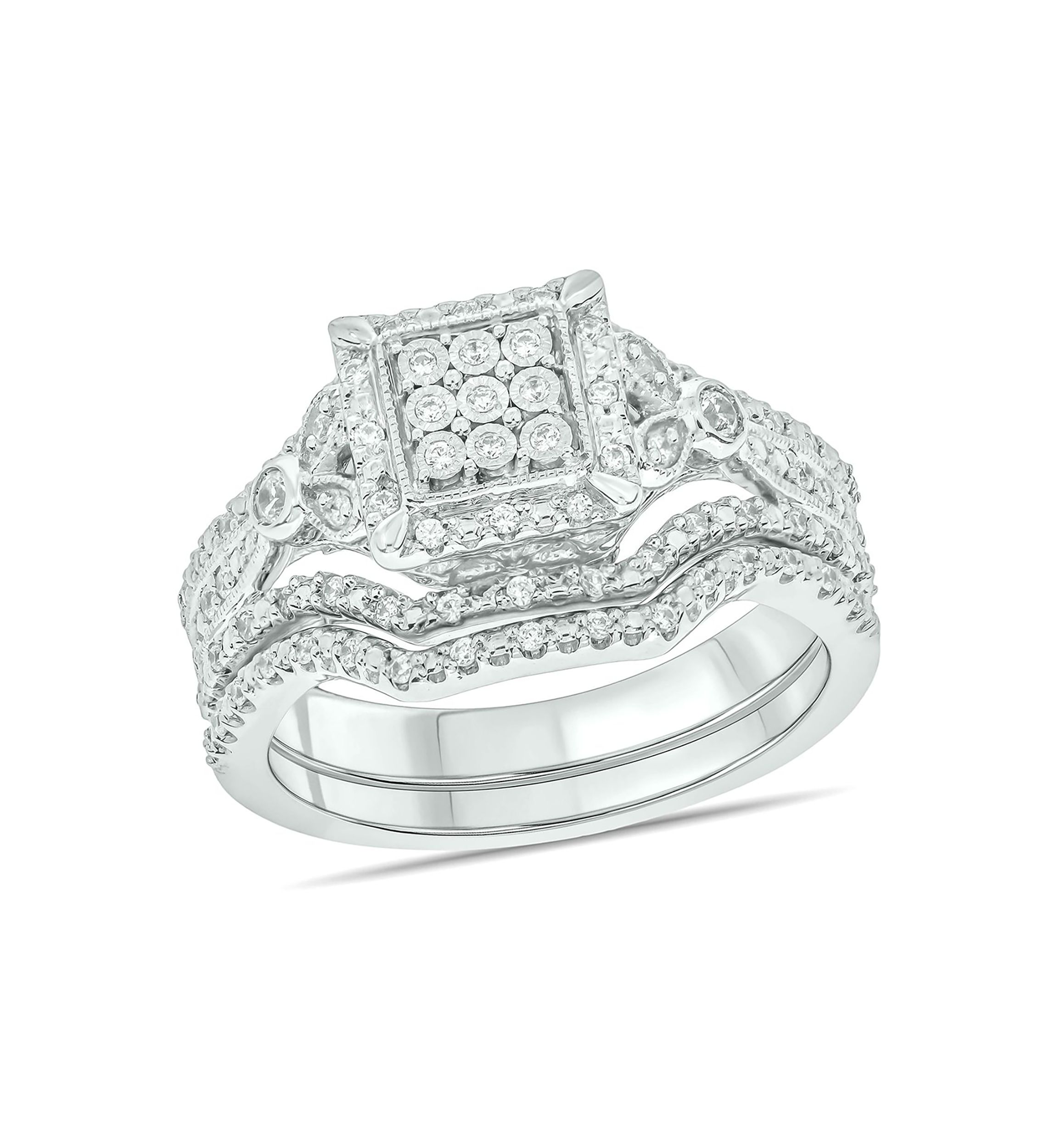 1/3 ct. t.w. Diamond Miracle Plate Bridal Ring in Sterling Silver