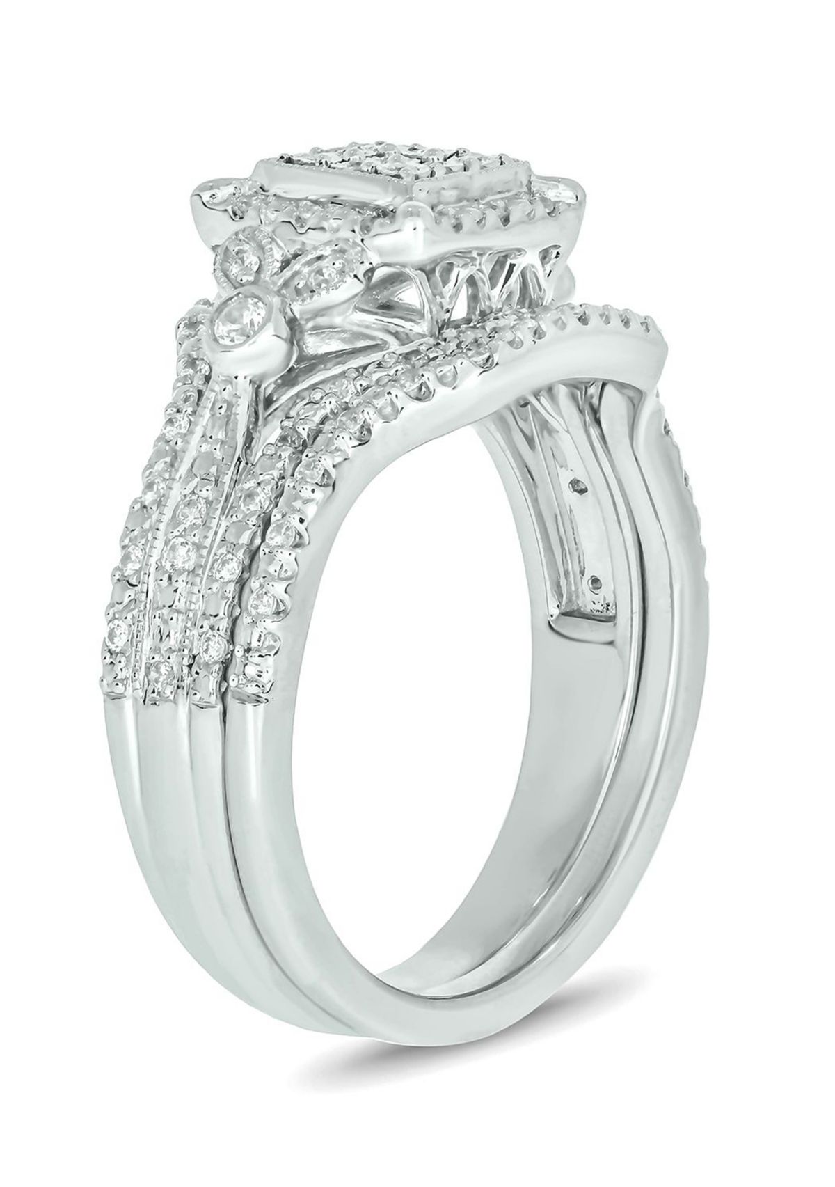 1/3 ct. t.w. Diamond Miracle Plate Bridal Ring in Sterling Silver