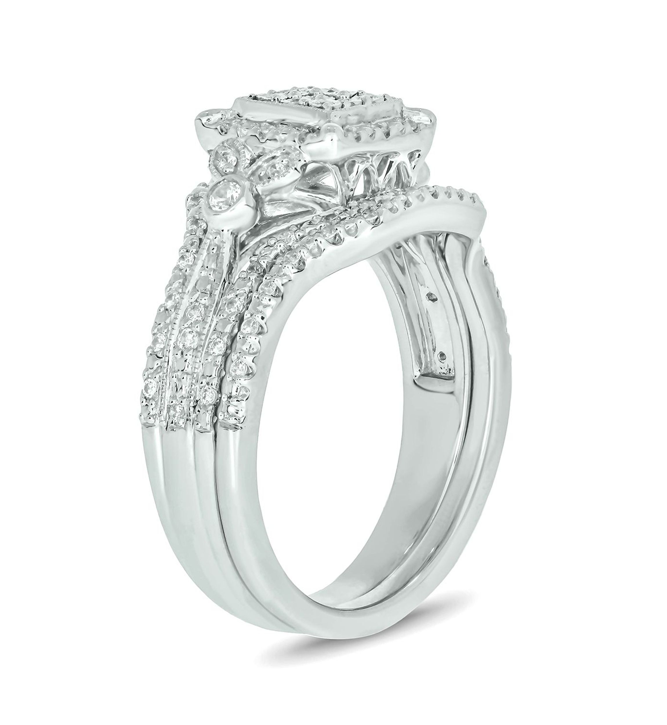 1/3 ct. t.w. Diamond Miracle Plate Bridal Ring in Sterling Silver