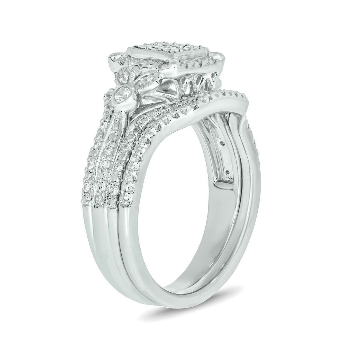 1/3 ct. t.w. Diamond Miracle Plate Bridal Ring in Sterling Silver