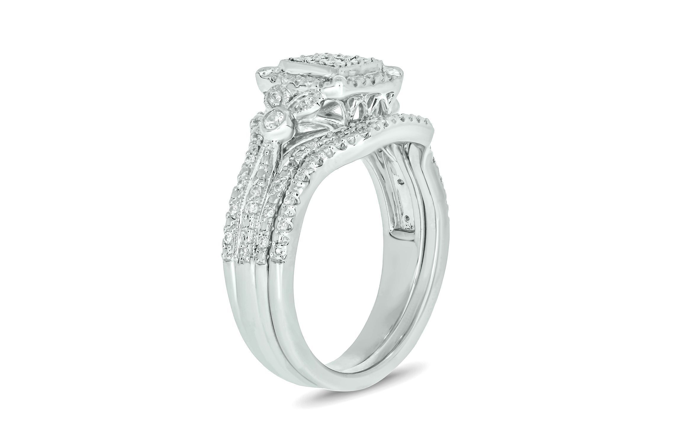 1/3 ct. t.w. Diamond Miracle Plate Bridal Ring in Sterling Silver
