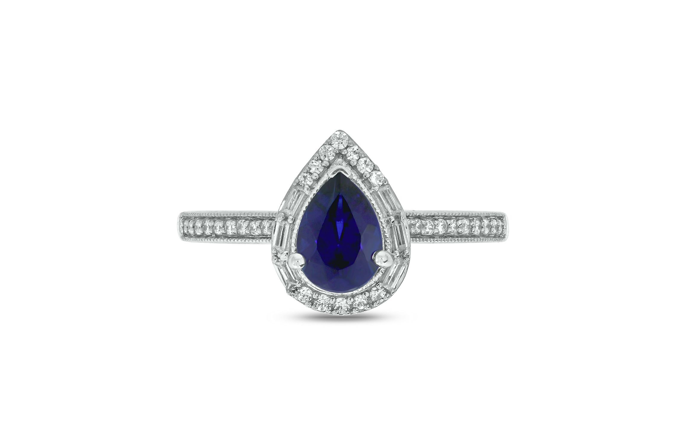 1/6 ct. t.w. Diamond and 1.0 ct. t.w. Created Blue Sapphire Pear Ring In Streling Silver
