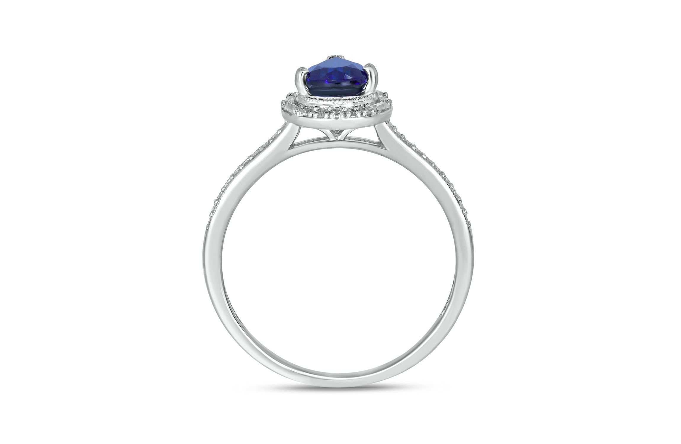 1/6 ct. t.w. Diamond and 1.0 ct. t.w. Created Blue Sapphire Pear Ring In Streling Silver
