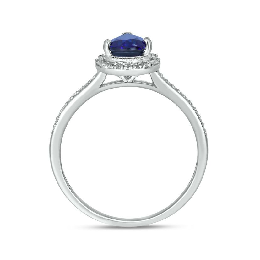 1/6 ct. t.w. Diamond and 1.0 ct. t.w. Created Blue Sapphire Pear Ring In Streling Silver