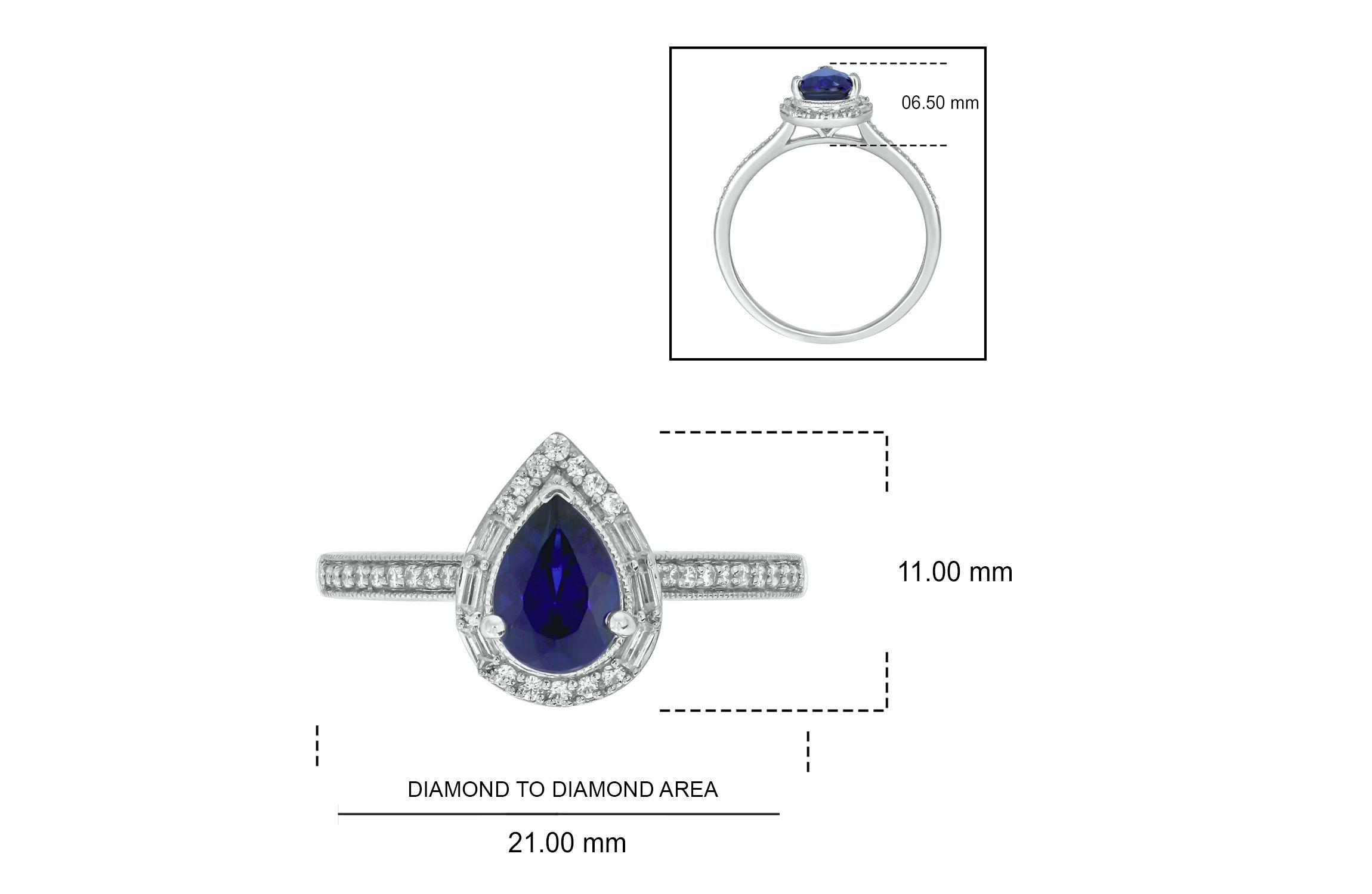 1/6 ct. t.w. Diamond and 1.0 ct. t.w. Created Blue Sapphire Pear Ring In Streling Silver