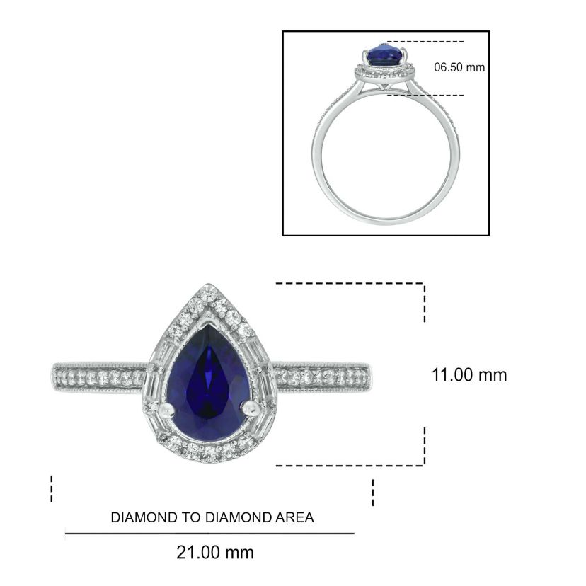 1/6 ct. t.w. Diamond and 1.0 ct. t.w. Created Blue Sapphire Pear Ring In Streling Silver