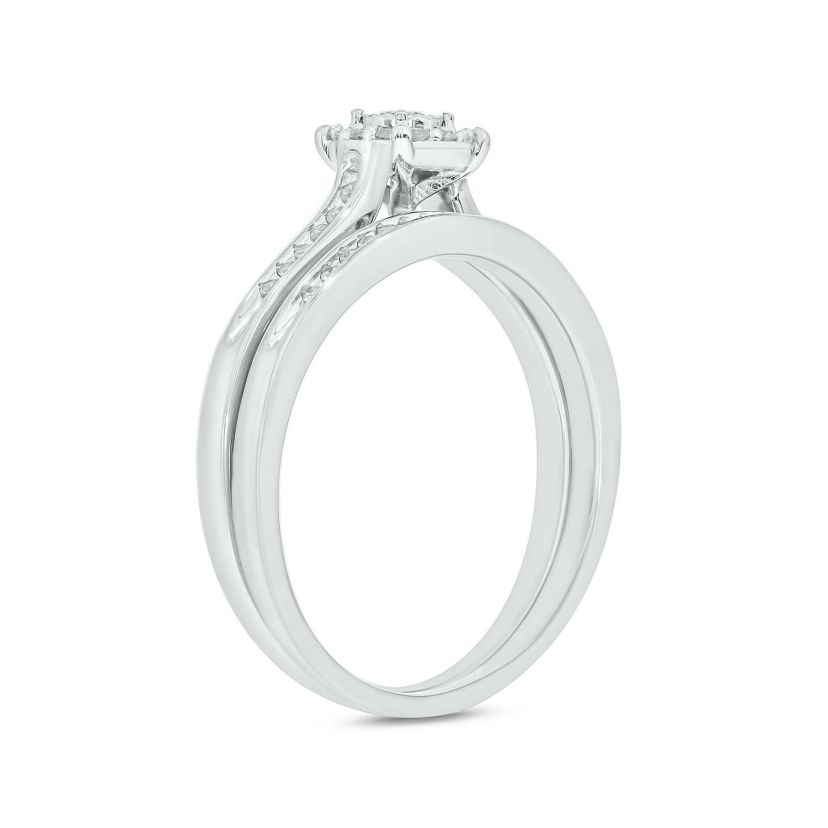 1/3 ct. t.w. Diamond with Miracle Plate Bridal Ring in Sterling Silver