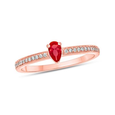 Belk & Co 1/10 ct. t.w. Diamond and 1/4 ct. t.w. Created Ruby Promise Ring In 10K Yellow Gold, 6 -  0686557602272