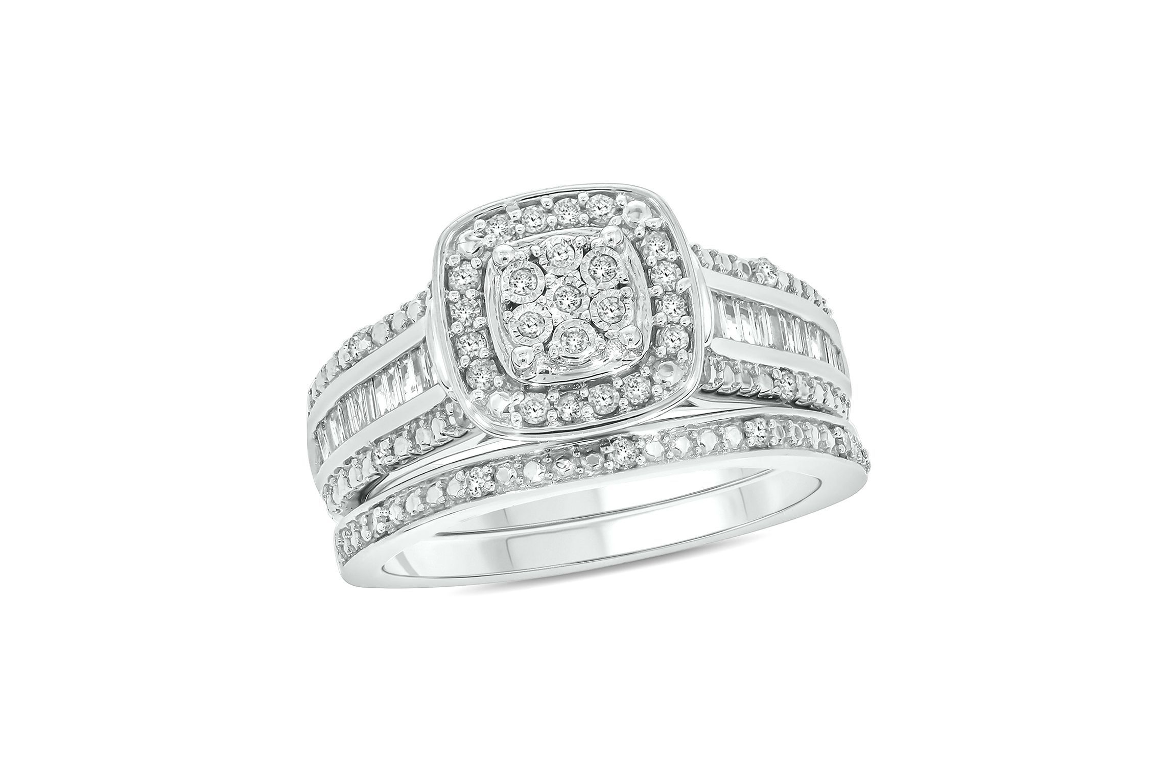 1/3 ct. t.w. Diamond Miracle Plate Bridal Ring in Sterling Silver